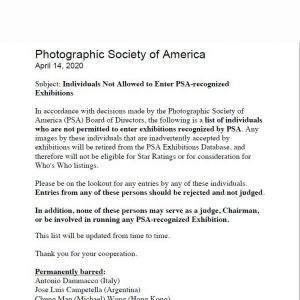 美国摄影学会PSA制裁名单（红名单）