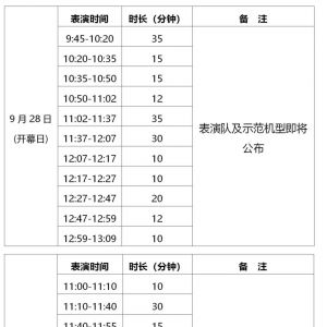 第十三届中国航展飞行表演时刻表